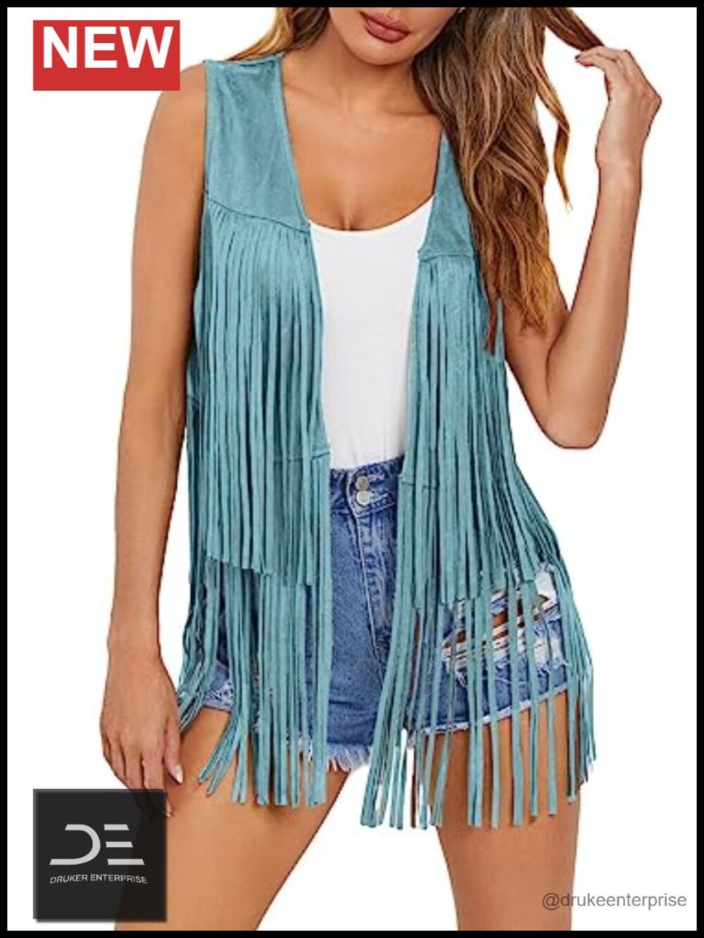 Faux Suede Fringe Vest 70s Hippie Cowgirl Western Sleeveless Tassel Outerwear